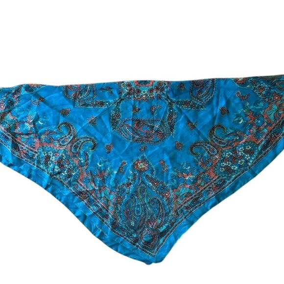 100% Pure Silk Floral Paisley Scarf in Teal Green & Rose Pink Made In India - Picture 4 of 6